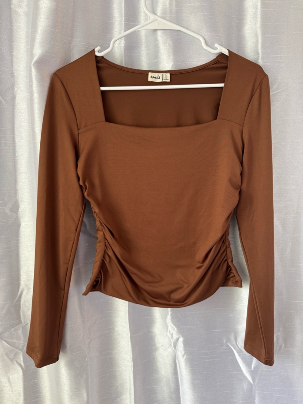 Envie Brown Square-Neck Long Sleeve Top